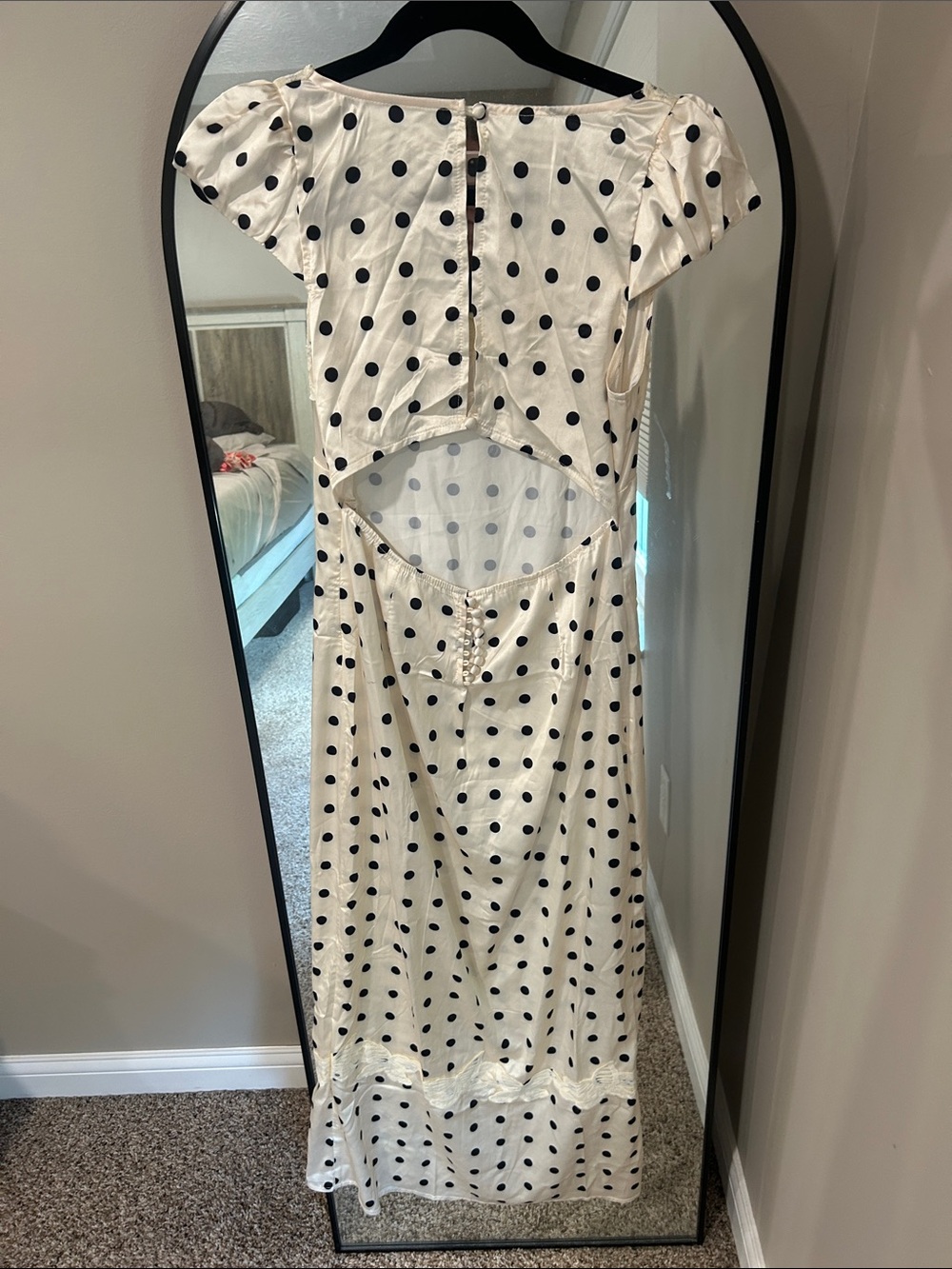 White Polka Dot Maxi Dress with Lace Trim - Picture 3 of 3